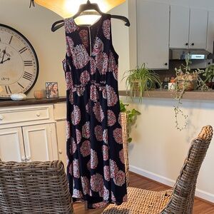 Ann Taylor Navy Maxi Dress with Pink & White Floral Pattern